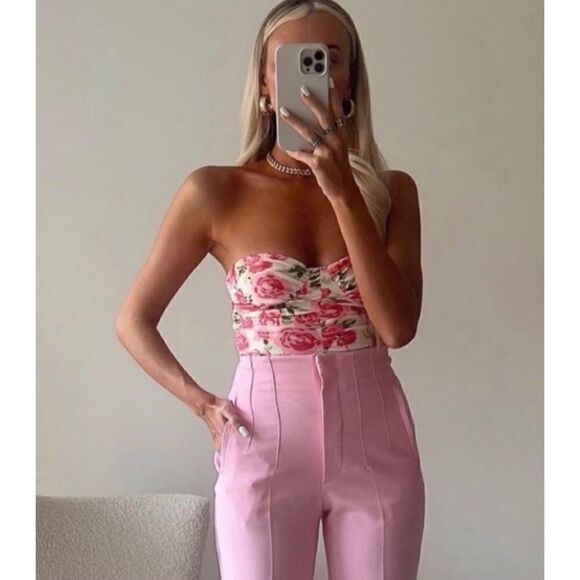 NWT Zara Blogger’s Favorite Floral Draped Sweetheart Neckline Strapless Bodysuit - Picture 9 of 16